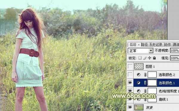 Photoshop将草地人物图片增加淡美清新的青黄色