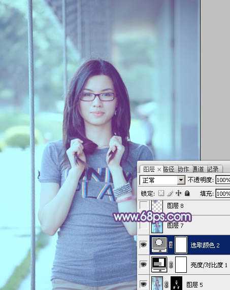 Photoshop为外景人物增加淡淡的韩系青蓝色特效
