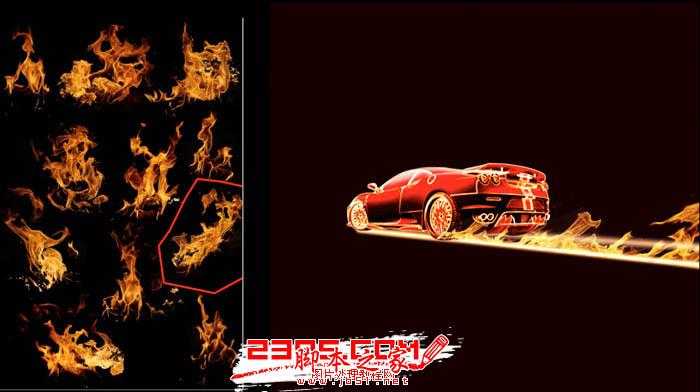 PhotoShop设计打造出奔跑的火焰红色跑车特效