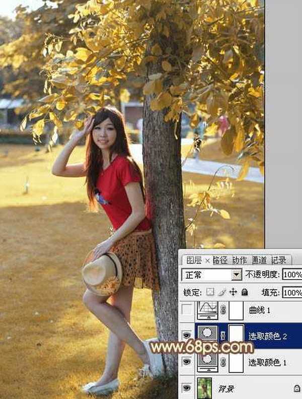 photoshop快速为树下的人物调制出柔和的秋季黄褐色
