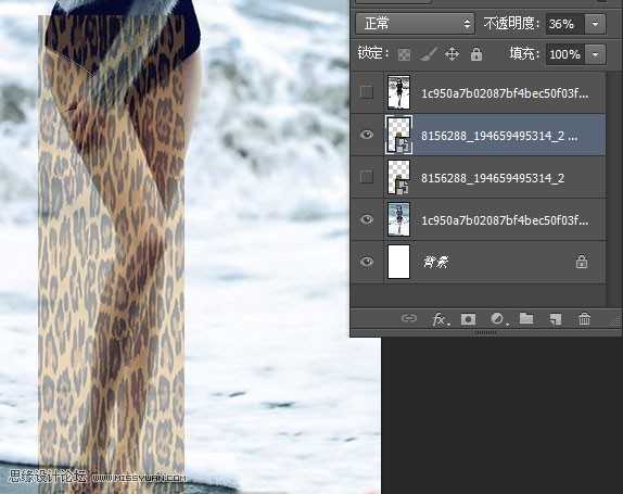 Photoshop给海边美女腿部添加豹纹图案教程