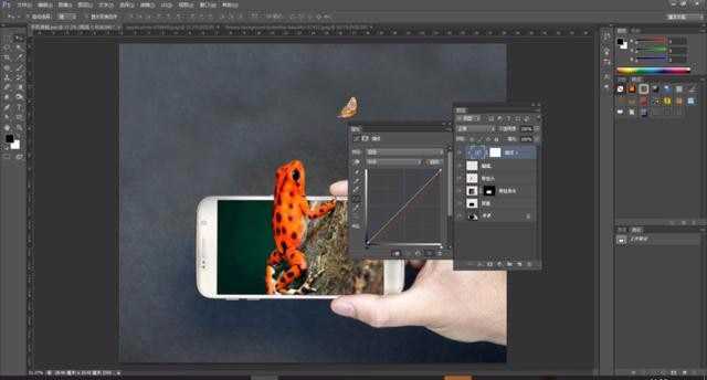 Photoshop简单制作青蛙爬出手机屏幕的三维立体海报教程