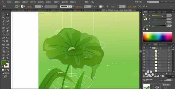 ai怎么绘制荷塘下雨的背景矢量图?